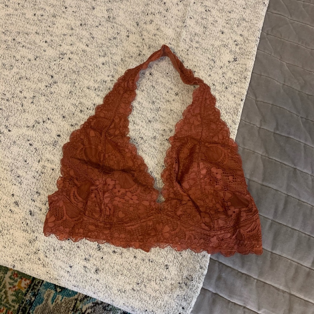 Free People Galloon Lace Halter Bralette in Rust